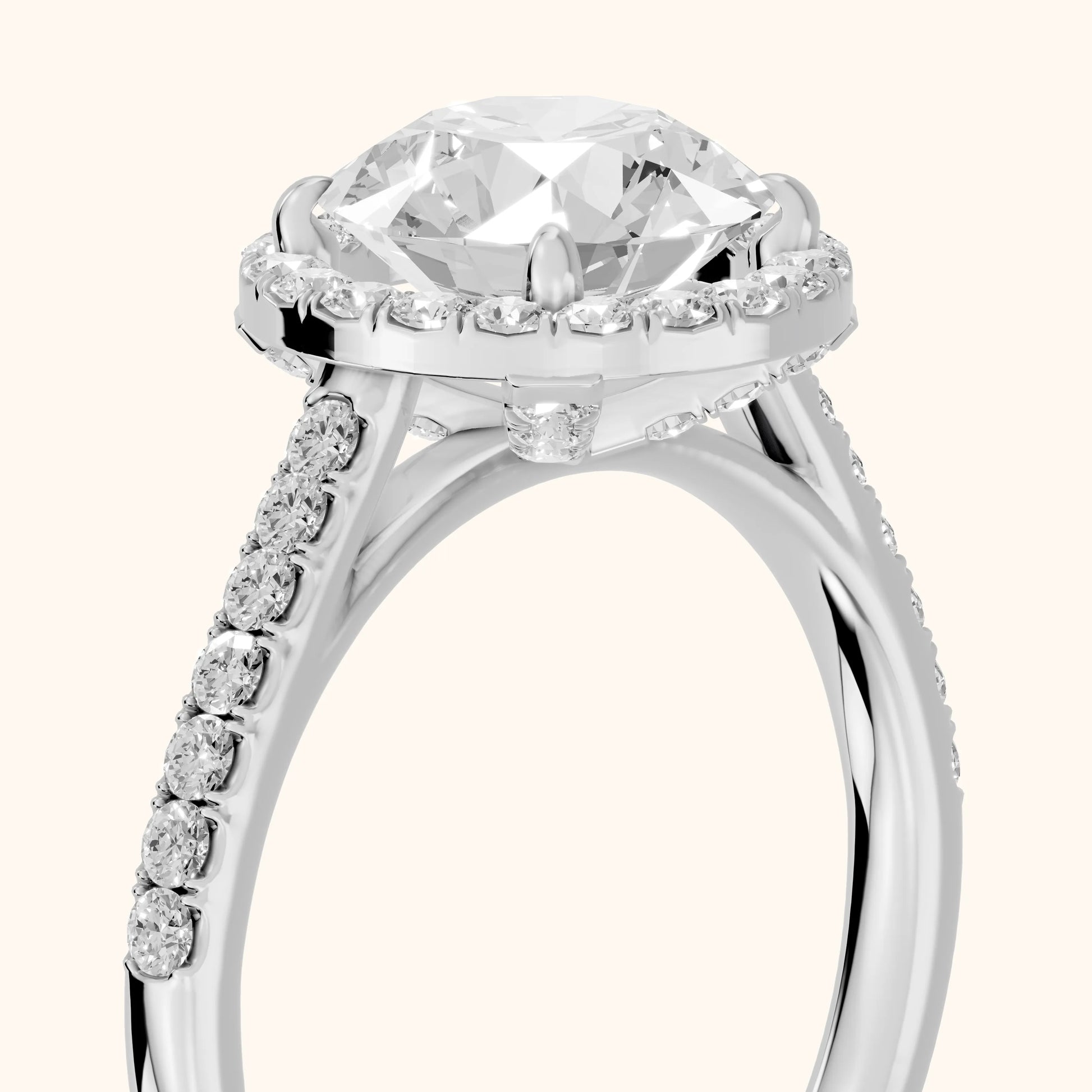Alma Halo Pavé Round Diamond Ring in Platinum - slant-view.webp