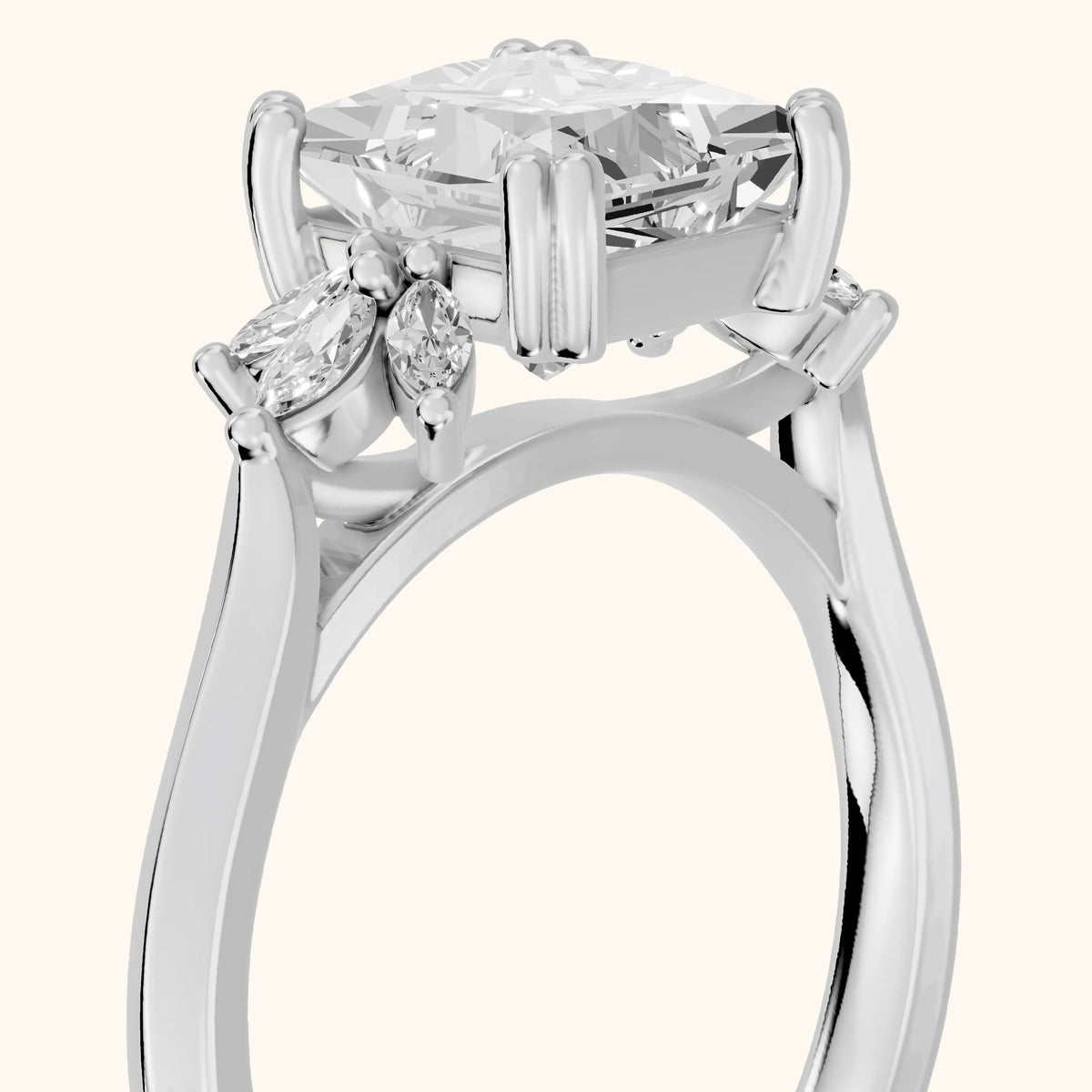 Cary Vine Cluster Princess Diamond Engagement Ring in Silver - slant-view.webp