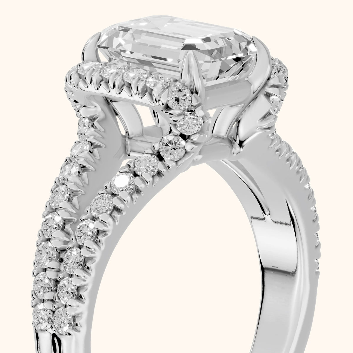 Delray Split Shank Pavé Emerald Diamond Engagement Ring in Platinum - slant-view.webp