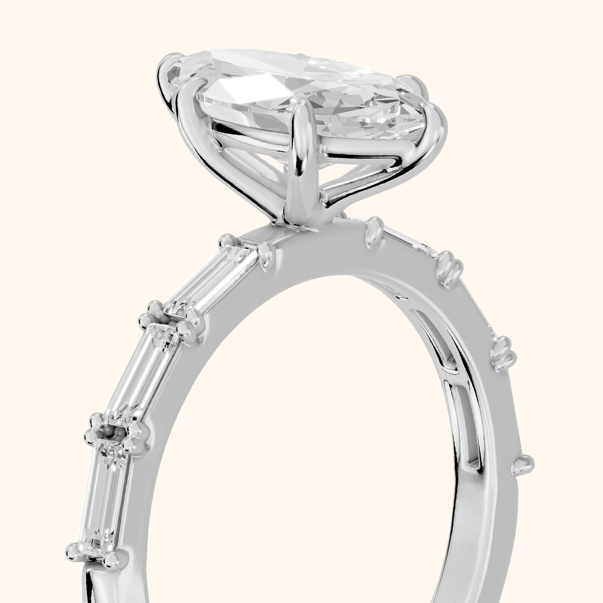 Ojai East-West Baguette Marquise Diamond Engagement Ring in White Gold - slant-view.webp
