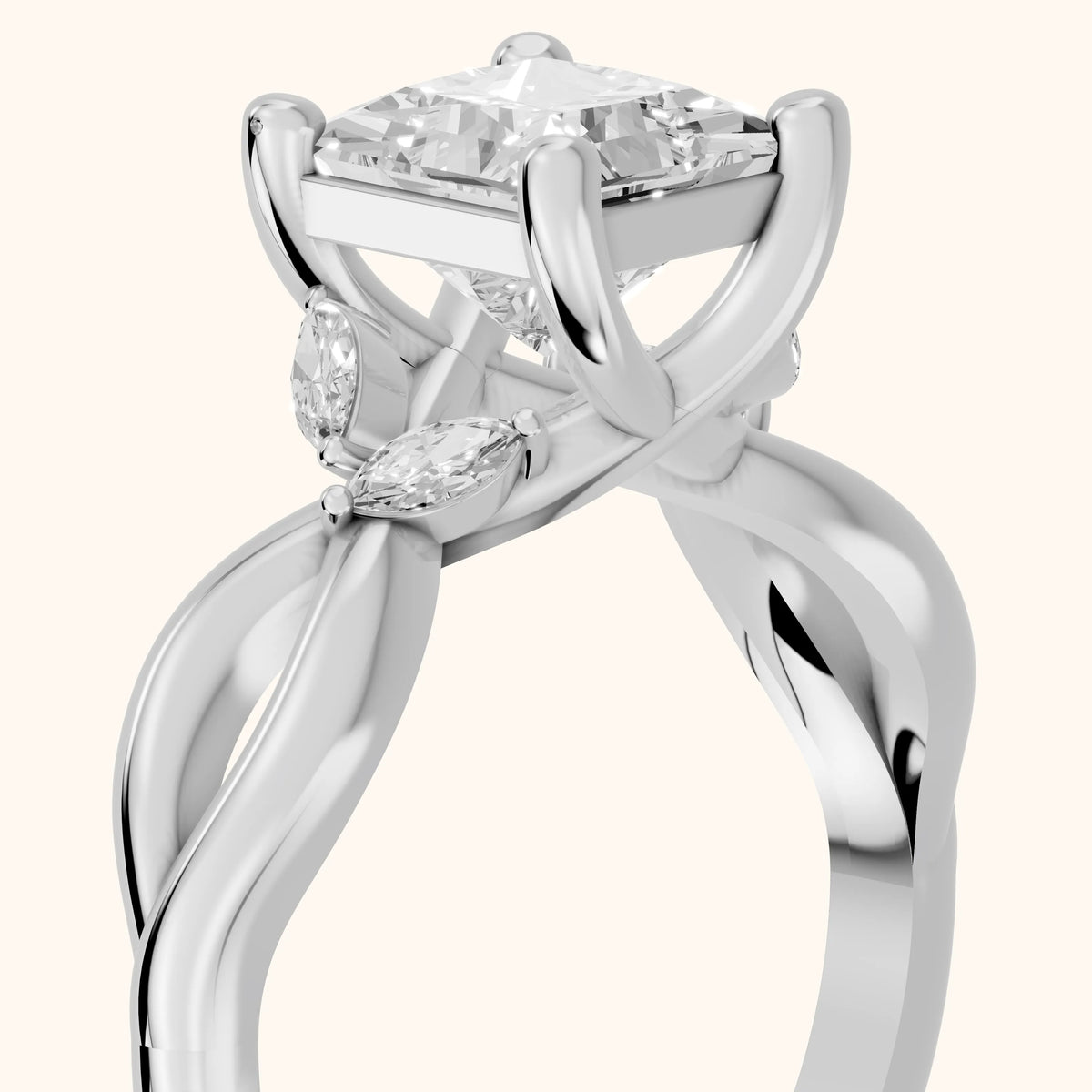 Luna Glow Twisted Princess Diamond Engagement Ring in Platinum - slant-view.webp