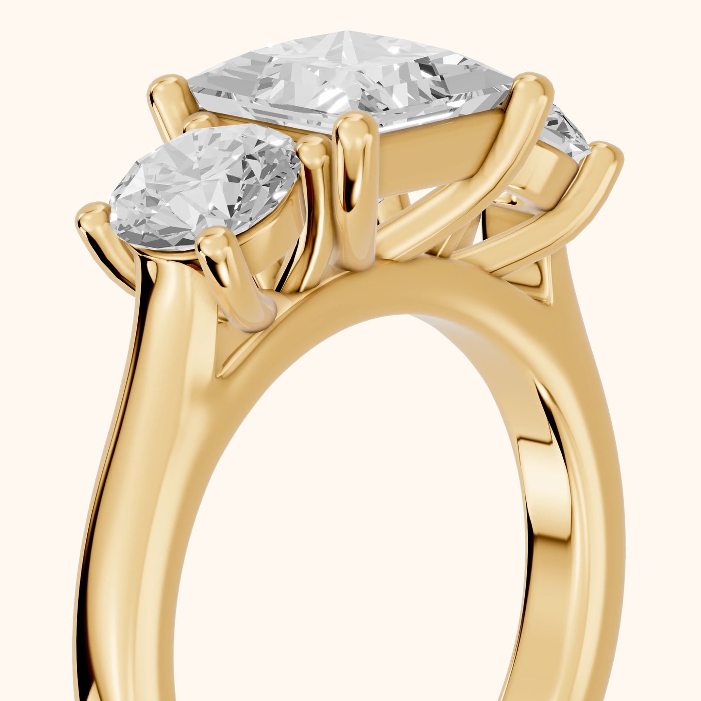 Callie Three-Stone Trellis Princess Diamond Engagement Ring in Yellow Gold - slant-view.webp