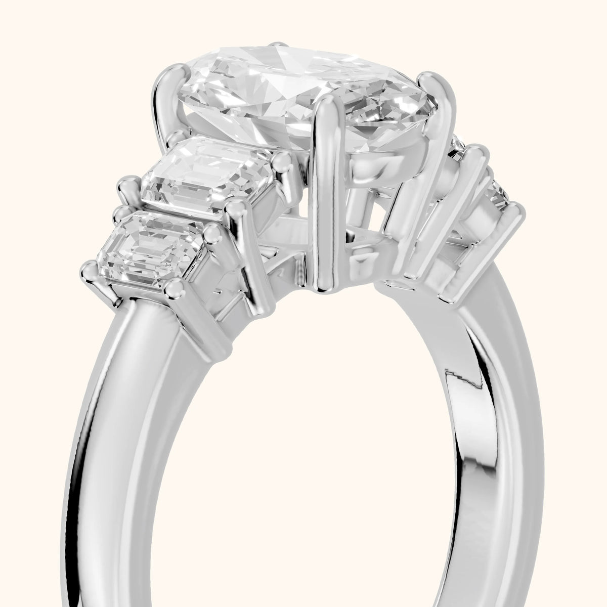 Damaris Baguette Five-Stone Oval Diamond Engagement Ring in Silver - slant-view.webp
