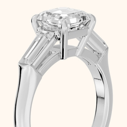 Davina Baguette Three-Stone Asscher Diamond Engagement Ring in Silver - slant-view.webp