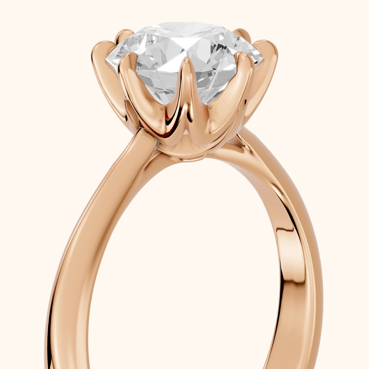 Evie Solitaire Six-Prong Round Diamond Engagement Ring in Rose Gold - slant-view.webp