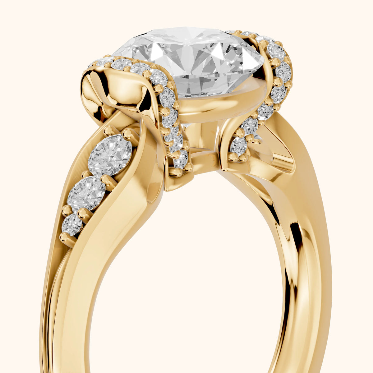 Emmy Half Bezel Pavé Round Diamond Engagement Ring in Yellow Gold - slant-view.webp