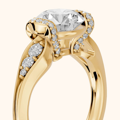 Emmy Half Bezel Pavé Round Diamond Engagement Ring in Yellow Gold - slant-view.webp