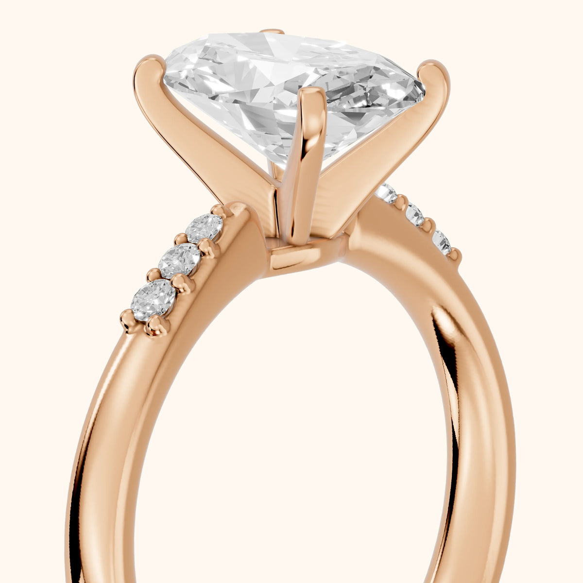 Eugenie Flush-Set Oval Diamond Engagement Ring in Rose Gold - slant-view.webp