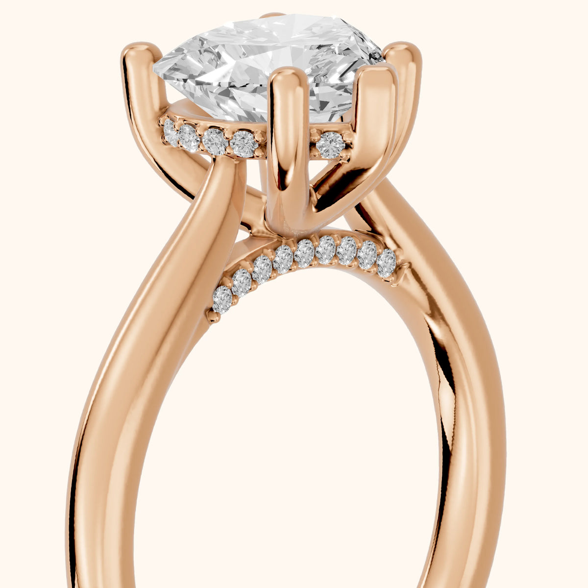 Hyacinth Hidden Halo Cathedral Heart Diamond Engagement Ring in Rose Gold - slant-view.webp