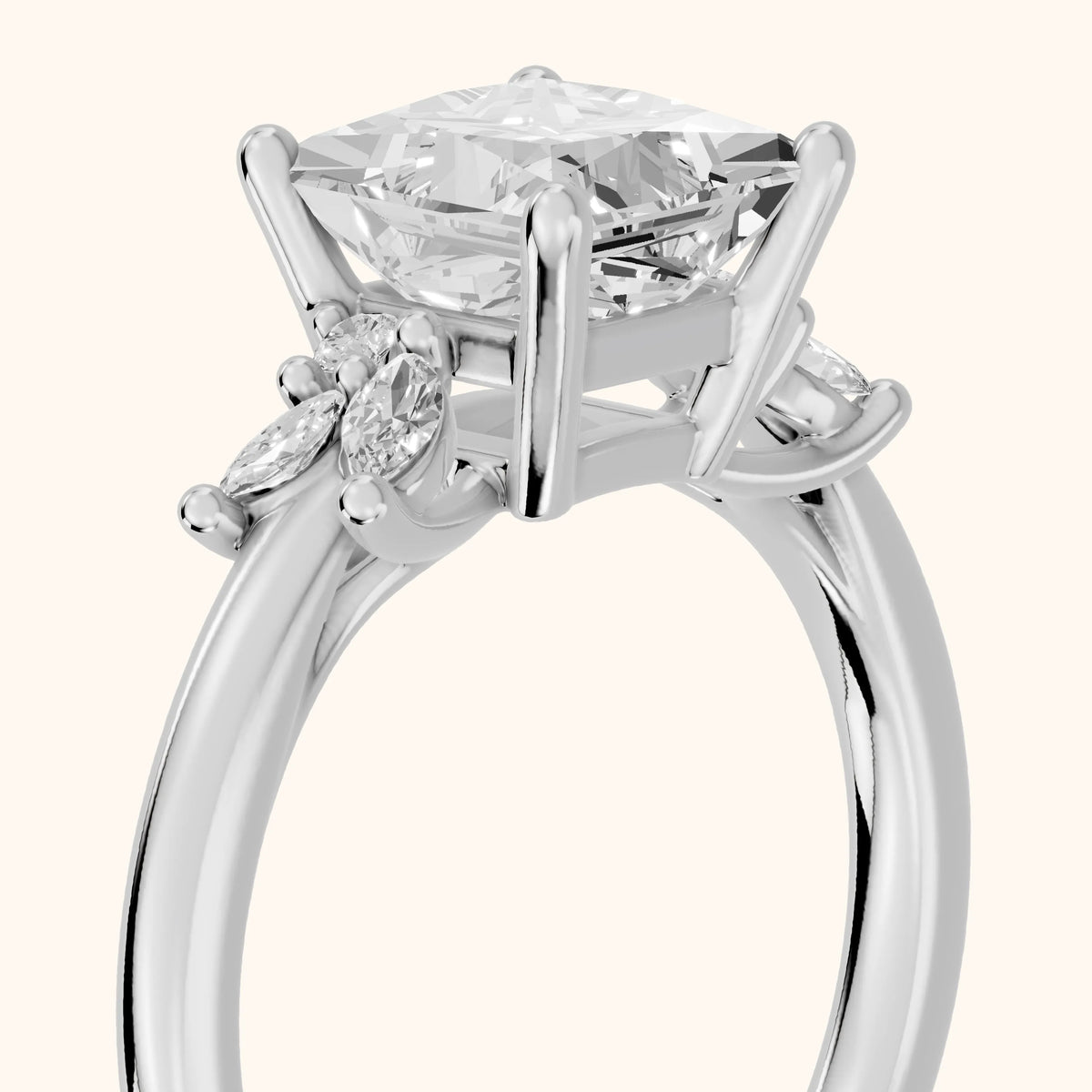 Avon Leaf Cluster Princess Diamond Engagement Ring in Platinum - slant-view.webp