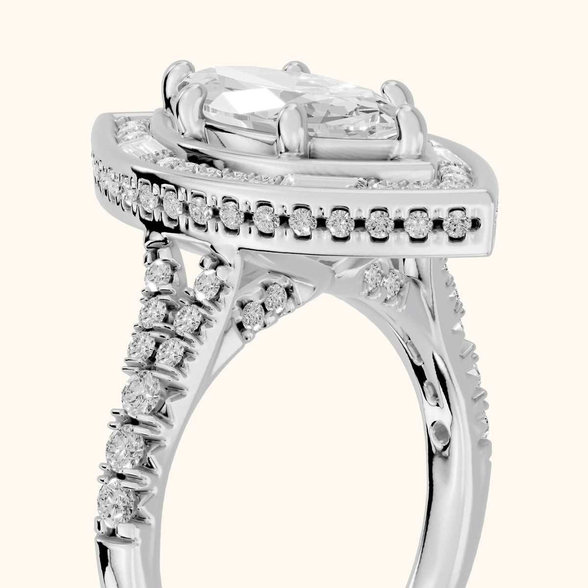 Berea Deco Halo Marquise Diamond Engagement Ring in Silver - slant-view.webp