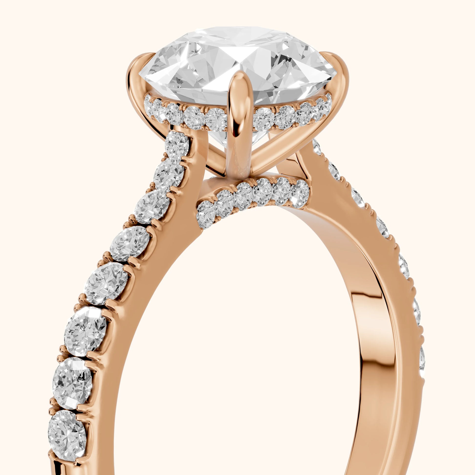 Gia Hidden Halo Pavé Round Diamond Ring in Rose Gold - slant-view.webp