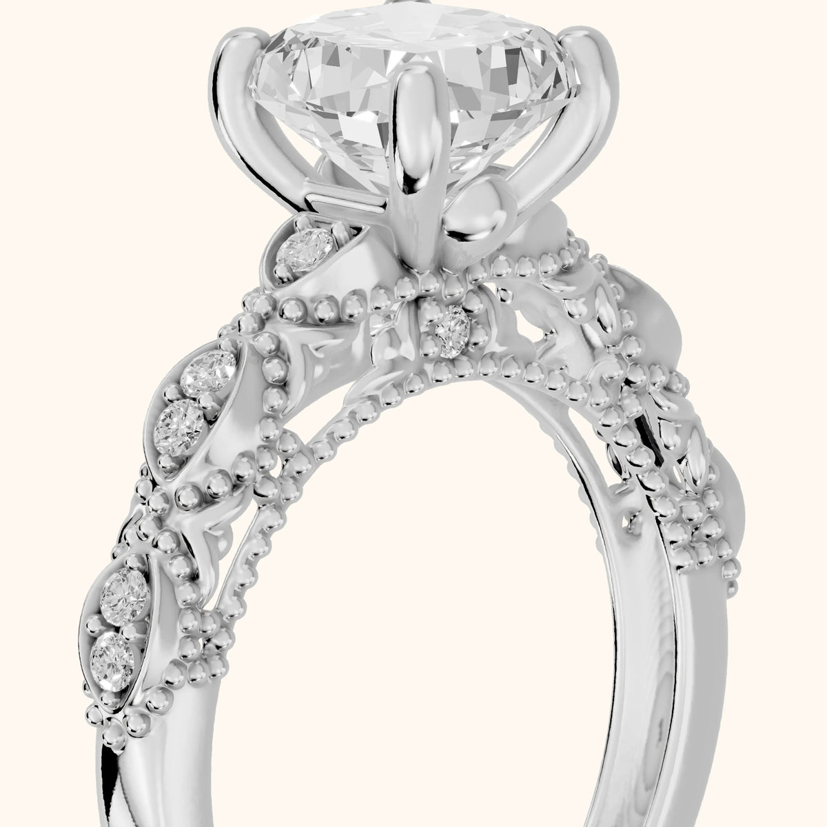 Mae Vintage Filigree Cushion Diamond Engagement Ring in Silver - slant-view.webp