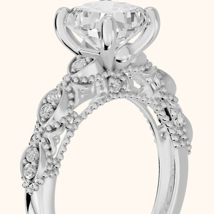 Mae Vintage Filigree Cushion Diamond Engagement Ring in Silver - slant-view.webp