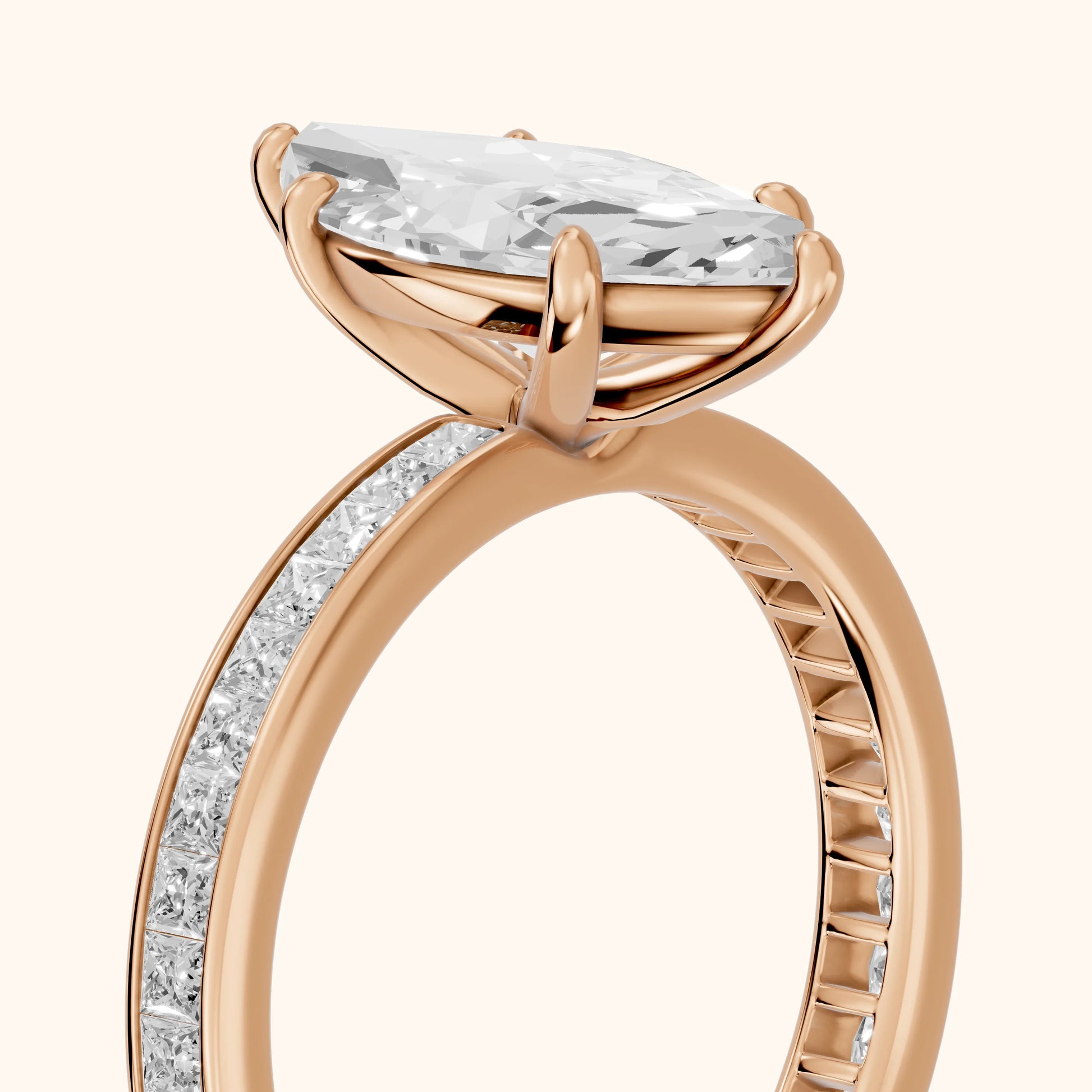 Brielle Channel Set Solitaire Marquise Diamond Ring in Rose Gold - slant-view.webp