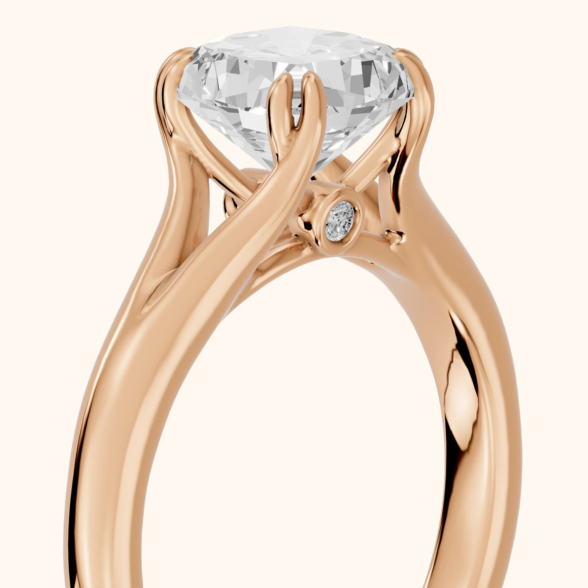 Jillian Solitaire Split Shank Cushion Diamond Engagement Ring in Rose Gold - slant-view.webp