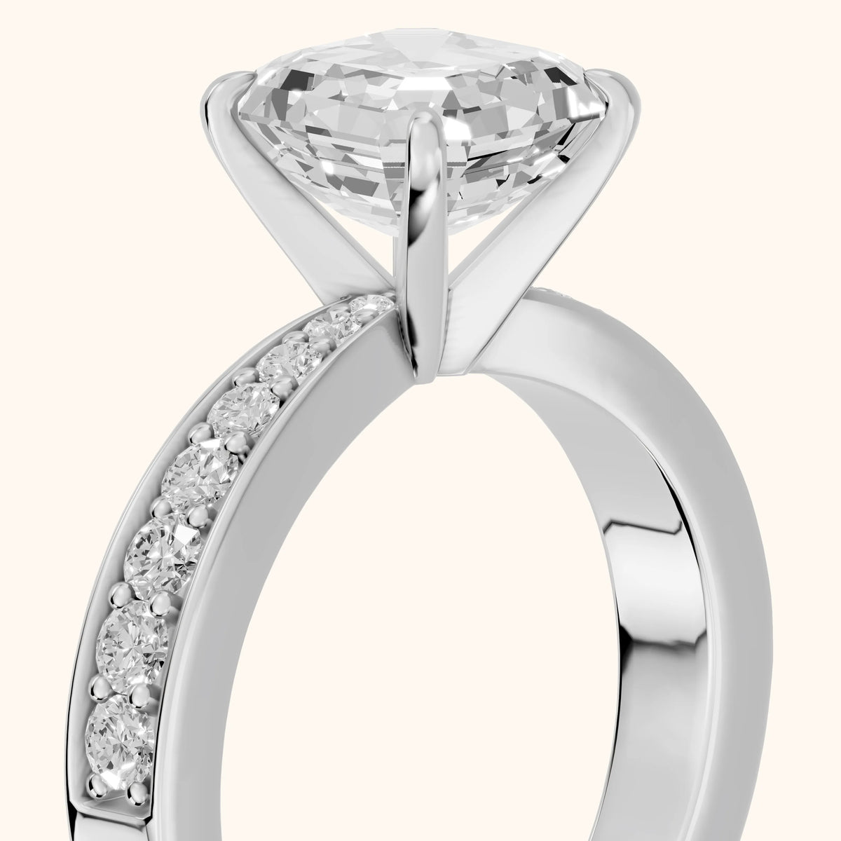 Riley Cathedral Pavé Asscher Diamond Engagement Ring in Silver - slant-view.webp