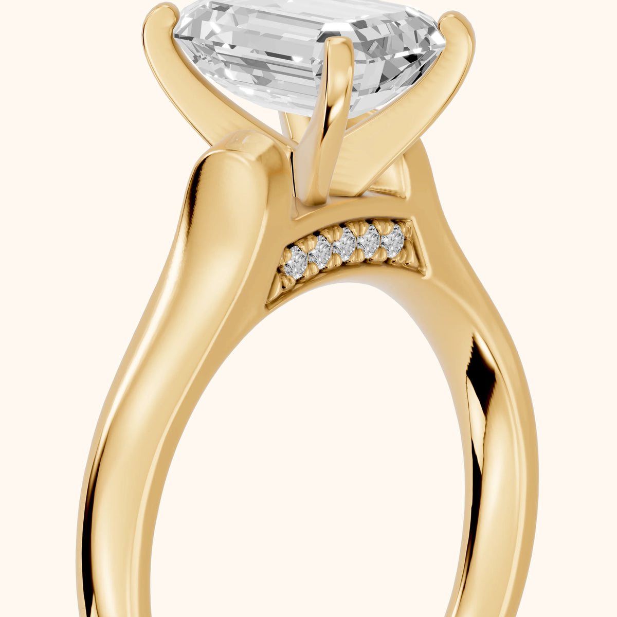 Avril Cathedral Emerald Diamond Engagement Ring in Yellow Gold - slant-view.webp