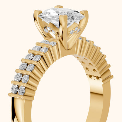 Honor Sidestone Cushion Diamond Engagement Ring in Yellow Gold - slant-view.webp