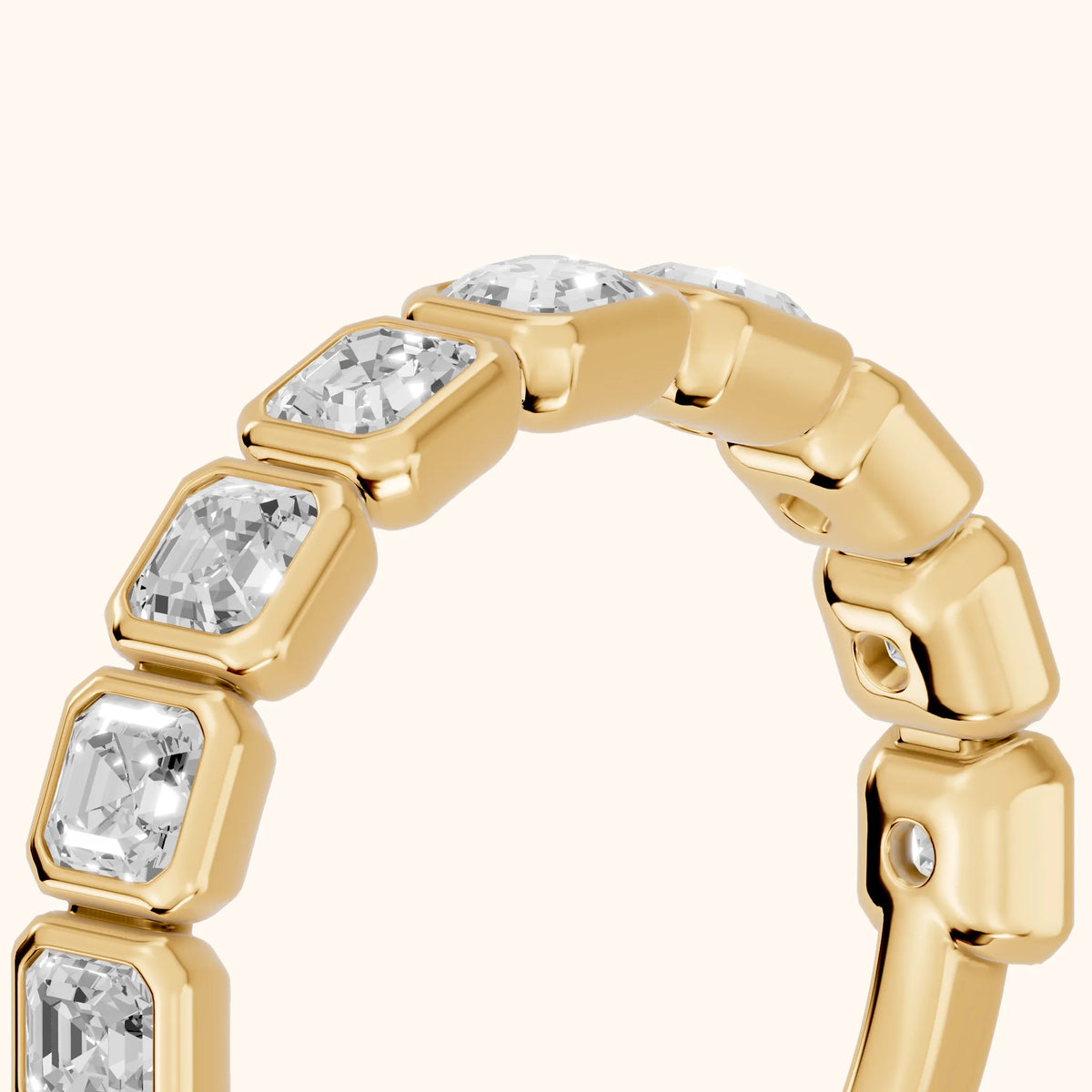 Scarlett Bezel Asscher Diamond Half Eternity Band in Yellow Gold - slant-view