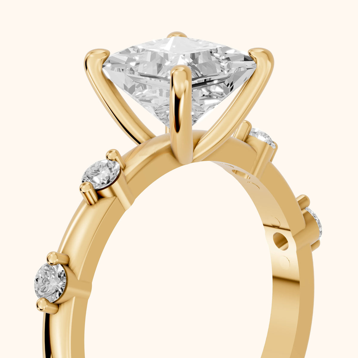Elena Radiance Princess Cut Diamond Engagement Ring in Yellow Gold - slant-view.webp