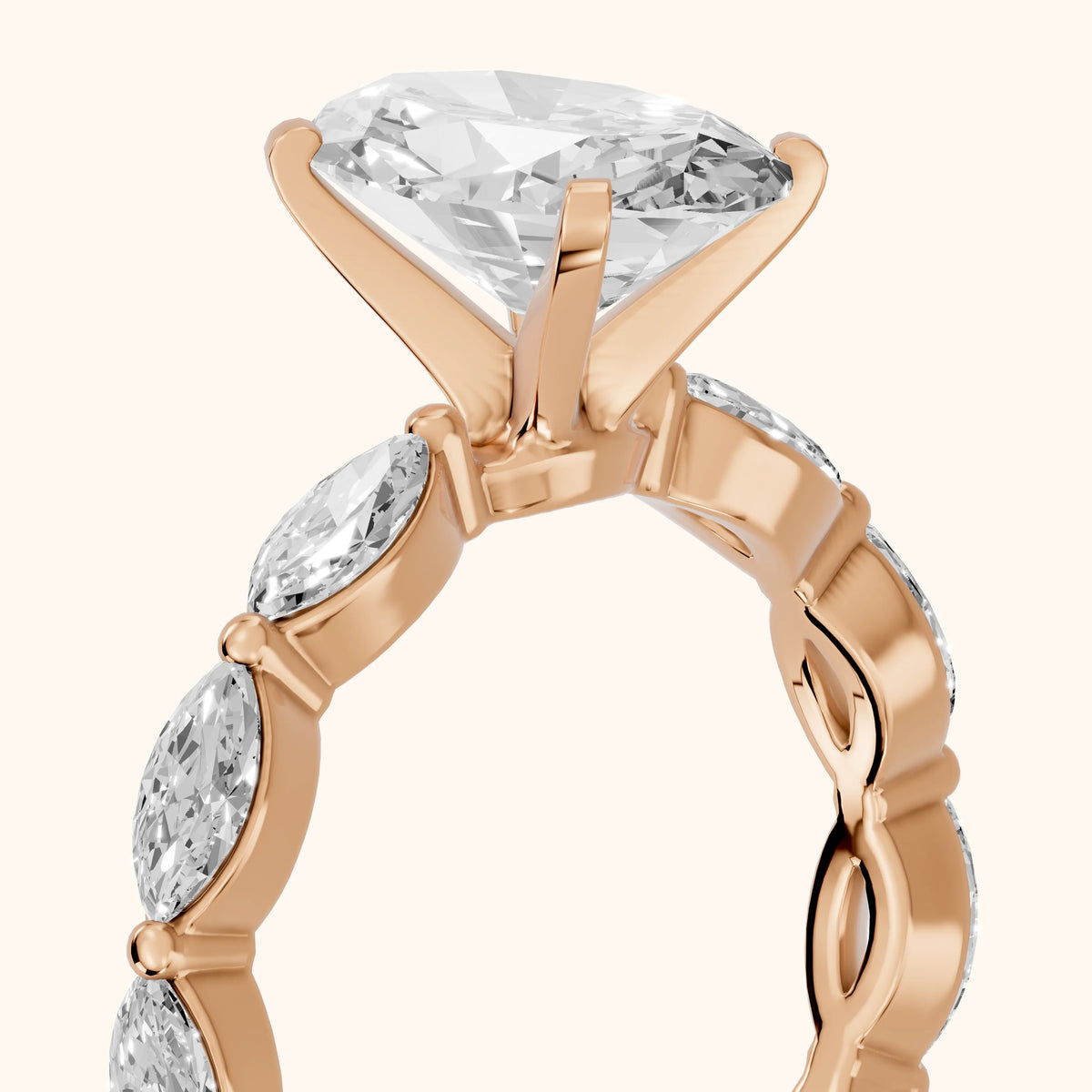 Lina Marquise-Side Bezel Oval Diamond Engagement Ring in Rose Gold - slant-view.webp