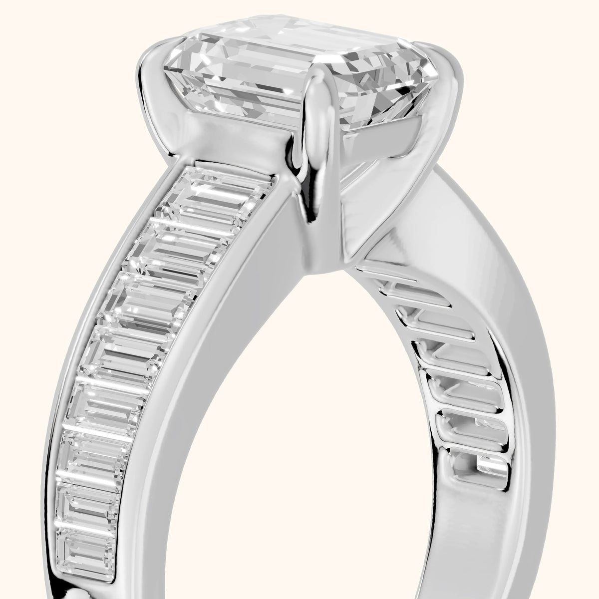 Hilo Baguette Channel Set Emerald Diamond Engagement Ring in Platinum - slant-view.webp