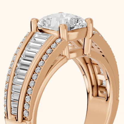 Halle Channel Set Baguette Accent Cushion Diamond Engagement Ring in Rose Gold - slant-view.webp