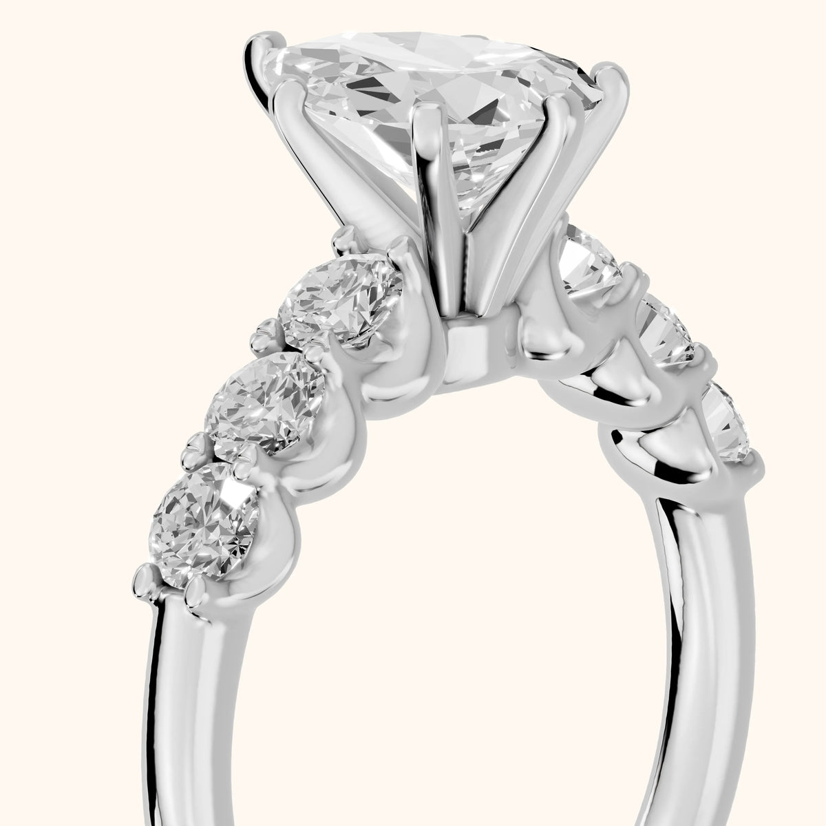 Lenora Scalloped Statement Pear Diamond Engagement Ring in Silver - slant-view.webp