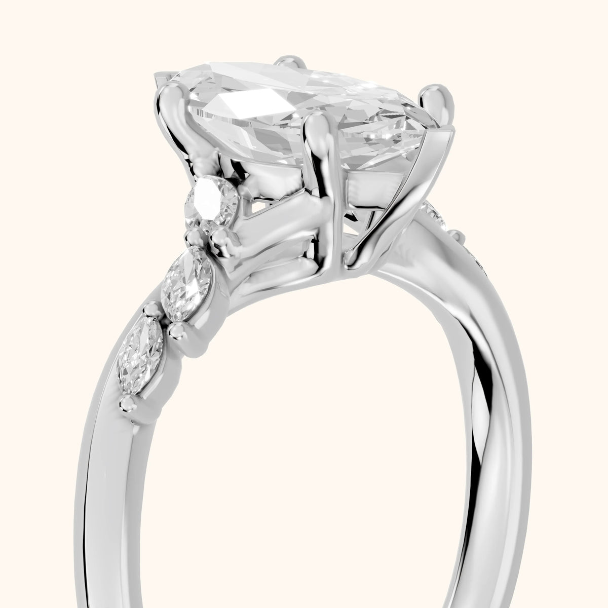 Cathy Leaf Twist Marquise Diamond Engagement Ring in Platinum - slant-view.webp