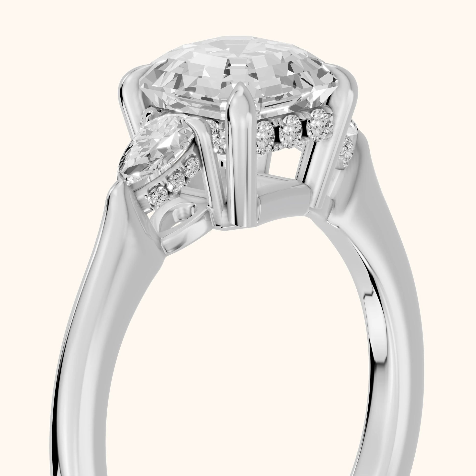 Leila Three-Stone Asscher Diamond Engagement Ring in Platinum - slant-view.webp