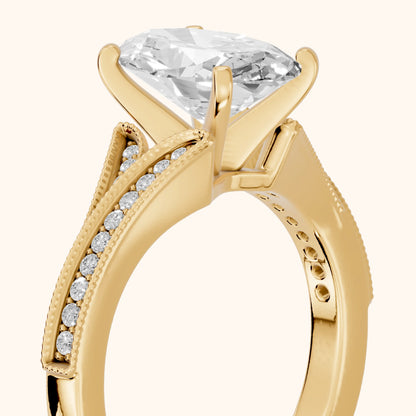 Nara Milgrain Split Shank Oval Diamond Engagement Ring in Yellow Gold - slant-view.webp