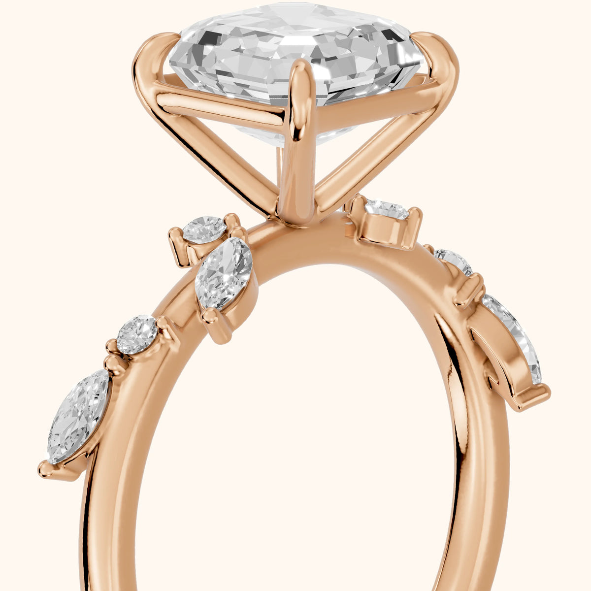Vivian Leaf Asscher Diamond Engagement Ring in Rose Gold - slant-view.webp