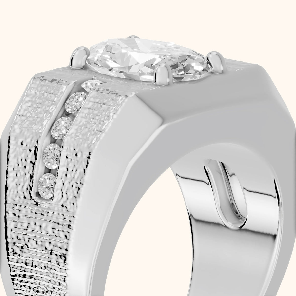Ames Engraved Channel Set Oval Diamond Engagement Ring in White Gold - slant-view.webp