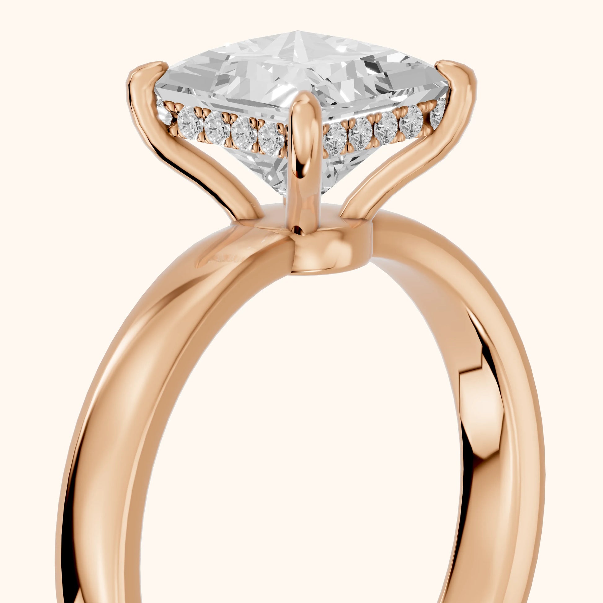 Lara Hidden Halo Princess Diamond Engagement Ring in Rose Gold - slant-view.webp