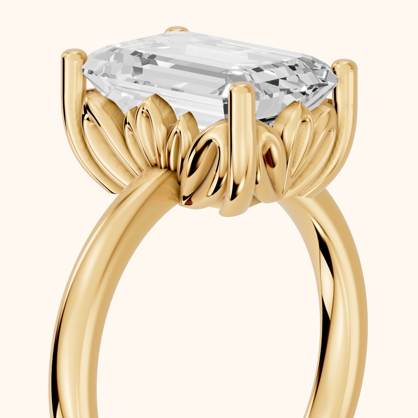 Emerald Cut Lab Grown Diamond Engagement Ring in Yellow Gold
