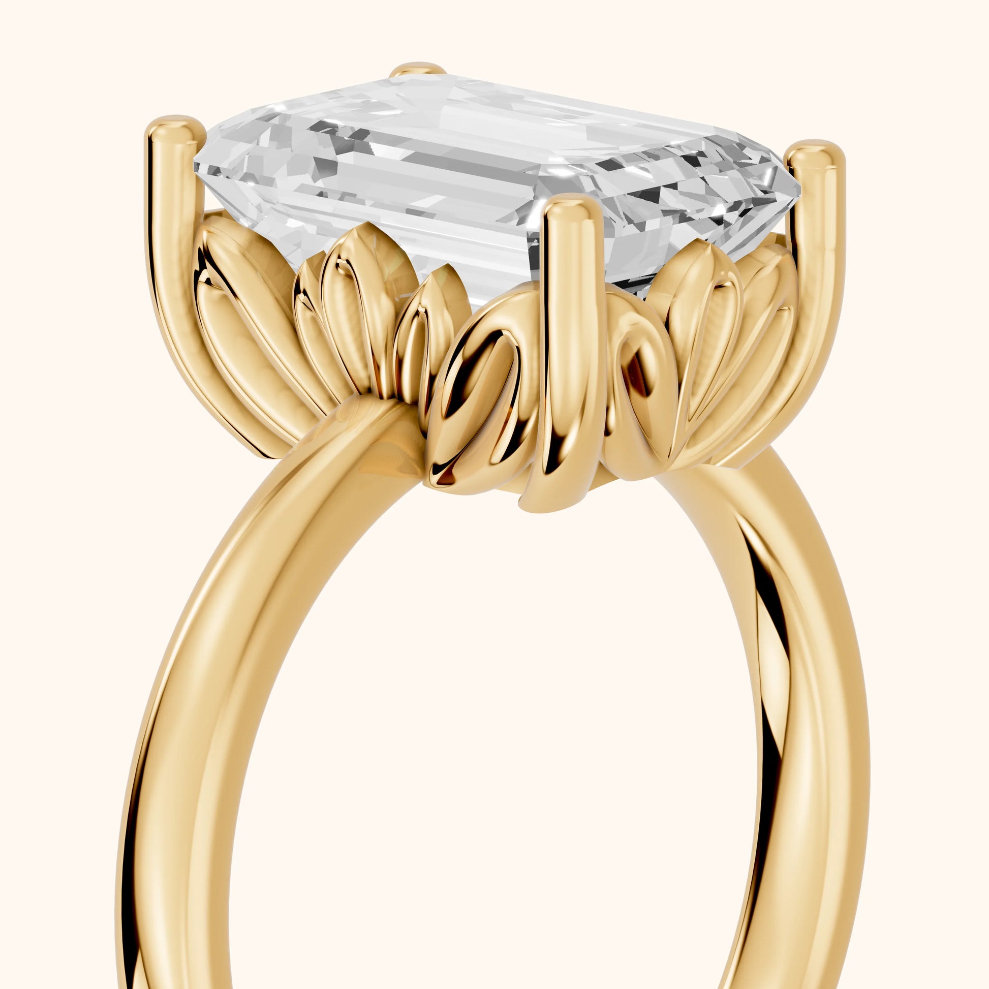 Emerald Cut Lab Grown Diamond Engagement Ring in Yellow Gold