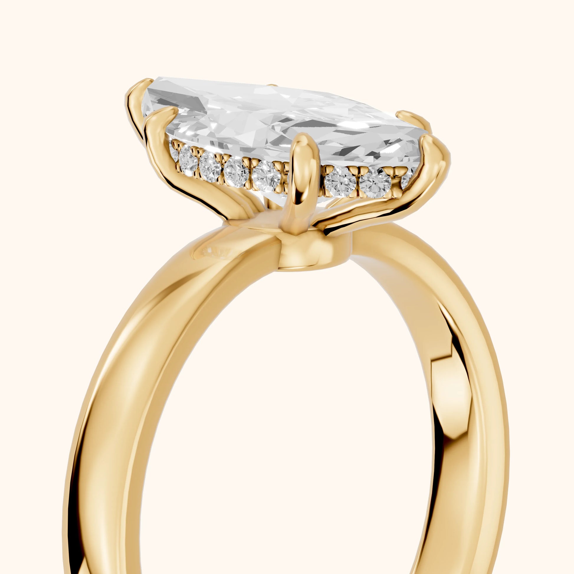 Lara Hidden Halo Marquise Diamond Engagement Ring in Yellow Gold - slant-view.webp
