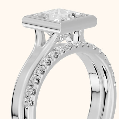 Ayla Bezel Bypass Princess Diamond Ring in White Gold - slant-view.webp