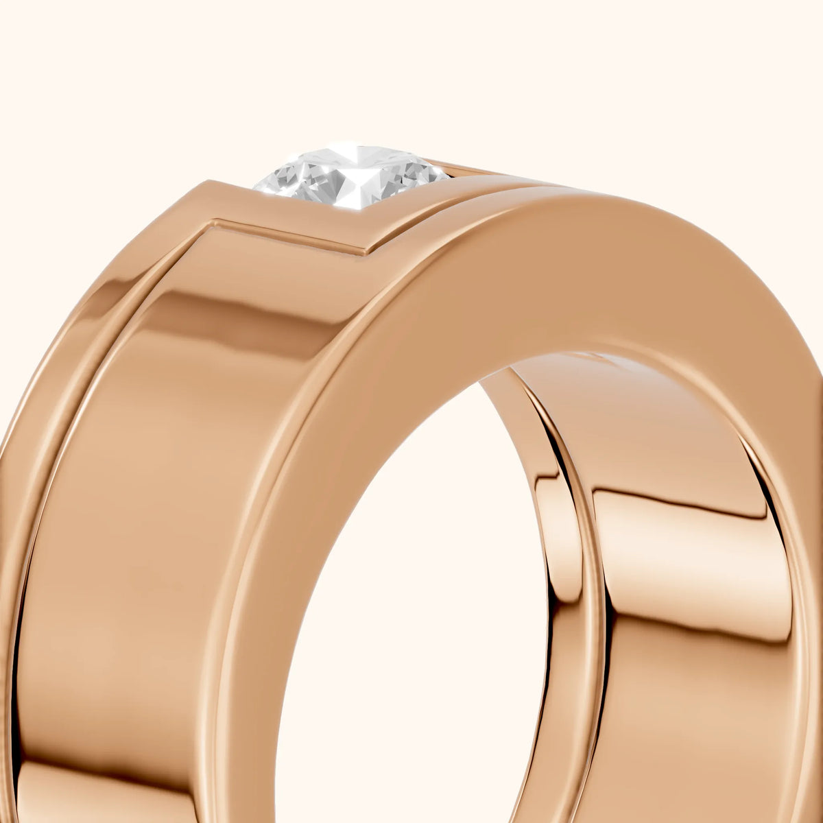 Marika Bezel Round Diamond Wedding Band in Rose Gold - slant-view