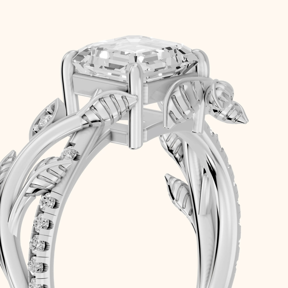 Solana Vine Bypass Asscher Diamond Engagement Ring in Silver - slant-view.webp