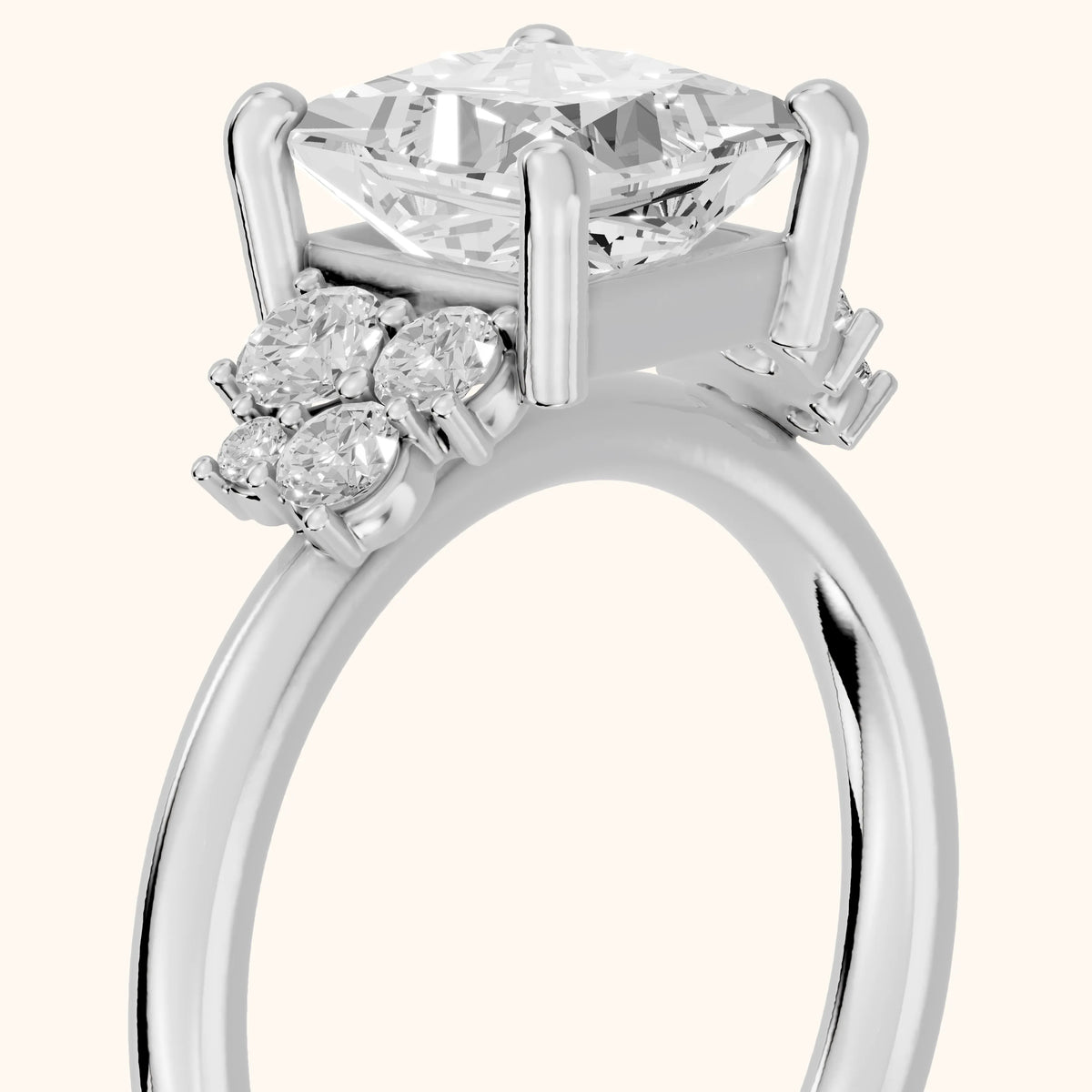 Hannah Cluster Princess Diamond Engagement Ring in Silver - slant-view.webp