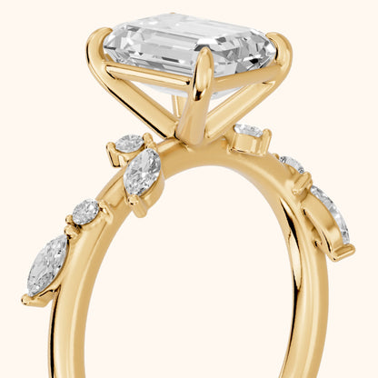 Vivian Leaf Emerald Diamond Engagement Ring in Yellow Gold - slant-view.webp