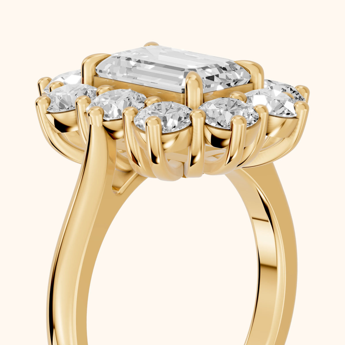 Phoebe Cluster Emerald Diamond Engagement Ring in Yellow Gold - slant-view.webp