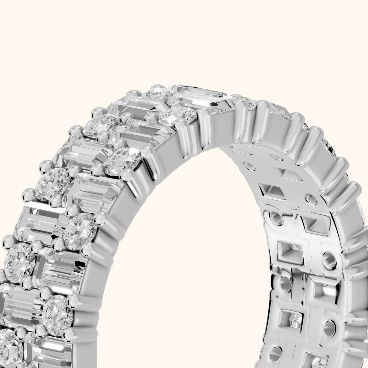 Estelle Deco Baguette & Round Diamond Anniversary Ring in Silver - slant-view