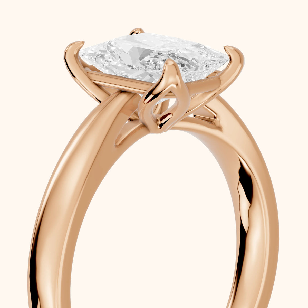 Lucia Solitaire Six-Prong Radiant Diamond Engagement Ring in Rose Gold - slant-view.webp