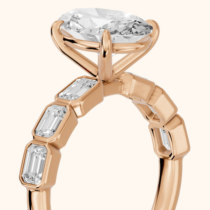Carol Half Bezel Oval Diamond Engagement Ring in Rose Gold - slant-view.webp