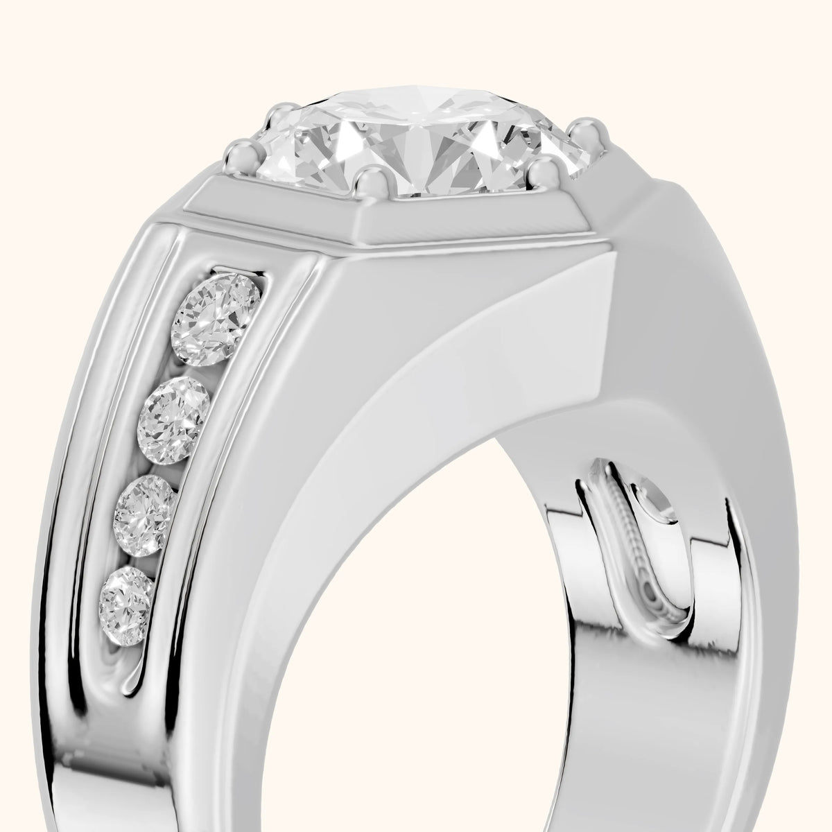 Cody Statement Channel Set Round Diamond Engagement Ring in Silver - slant-view.webp