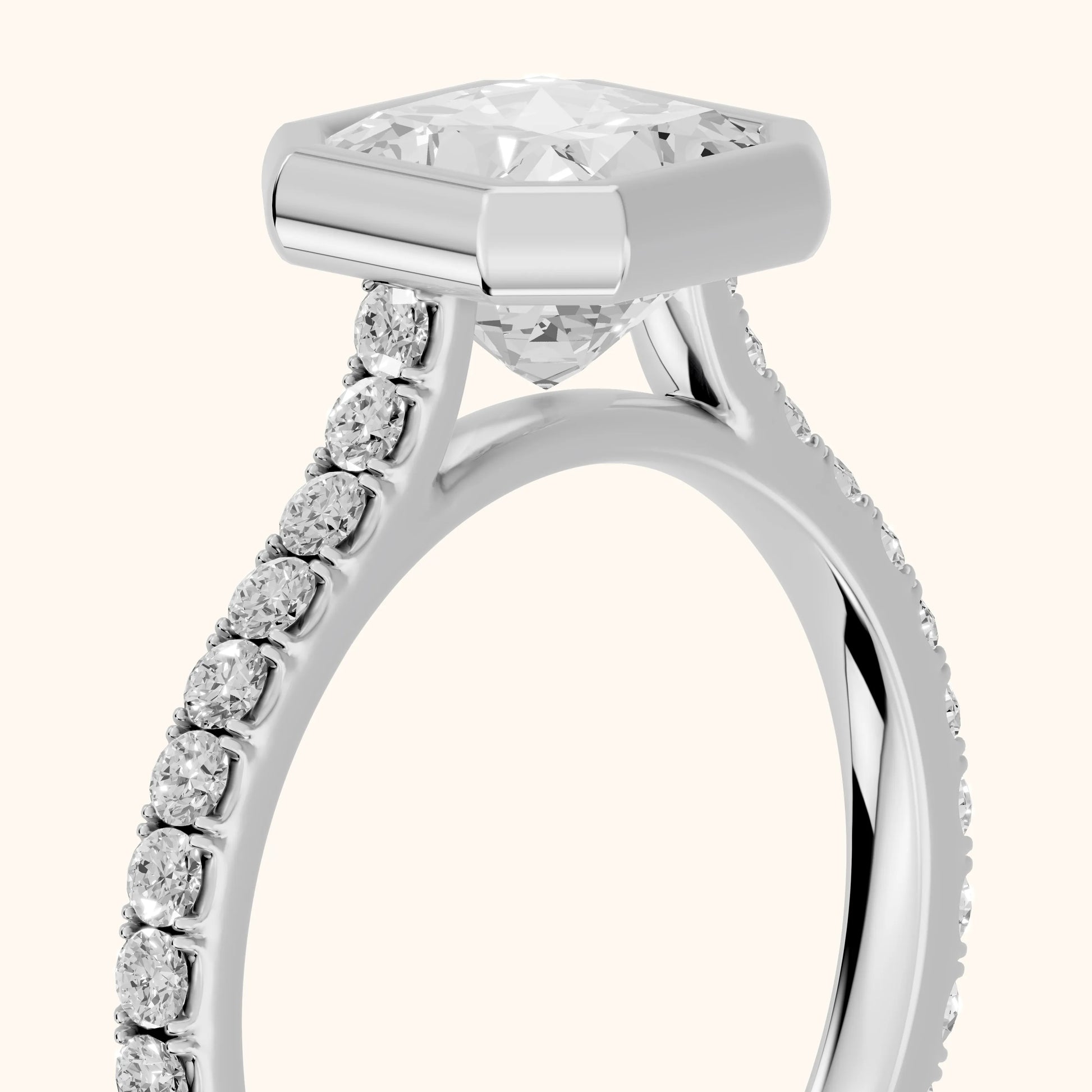 Cora Bezel Pavé Radiant Diamond Ring in Platinum - slant-view.webp