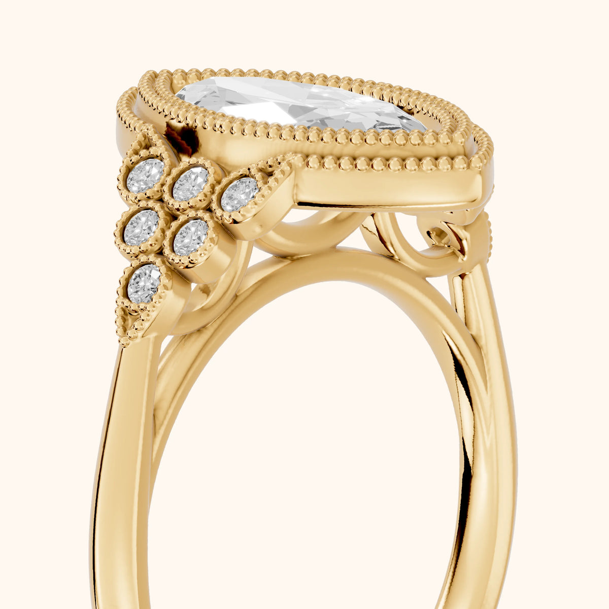Effie Vintage Bezel Marquise Diamond Engagement Ring in Yellow Gold - slant-view.webp
